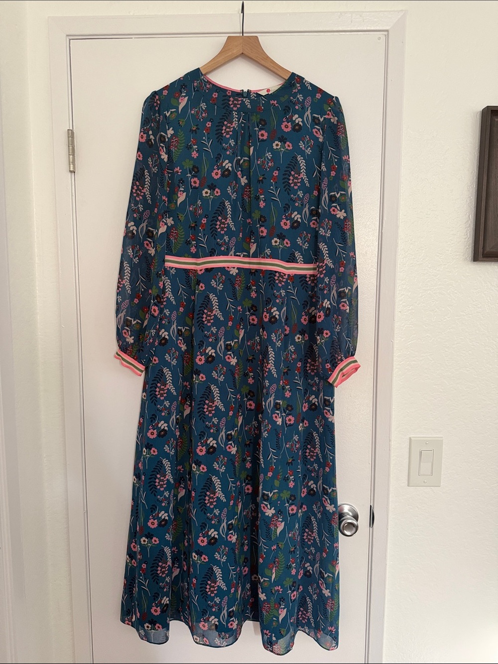 Boden Teal Floral Long-Sleeve Midi Dress - Teal Floral